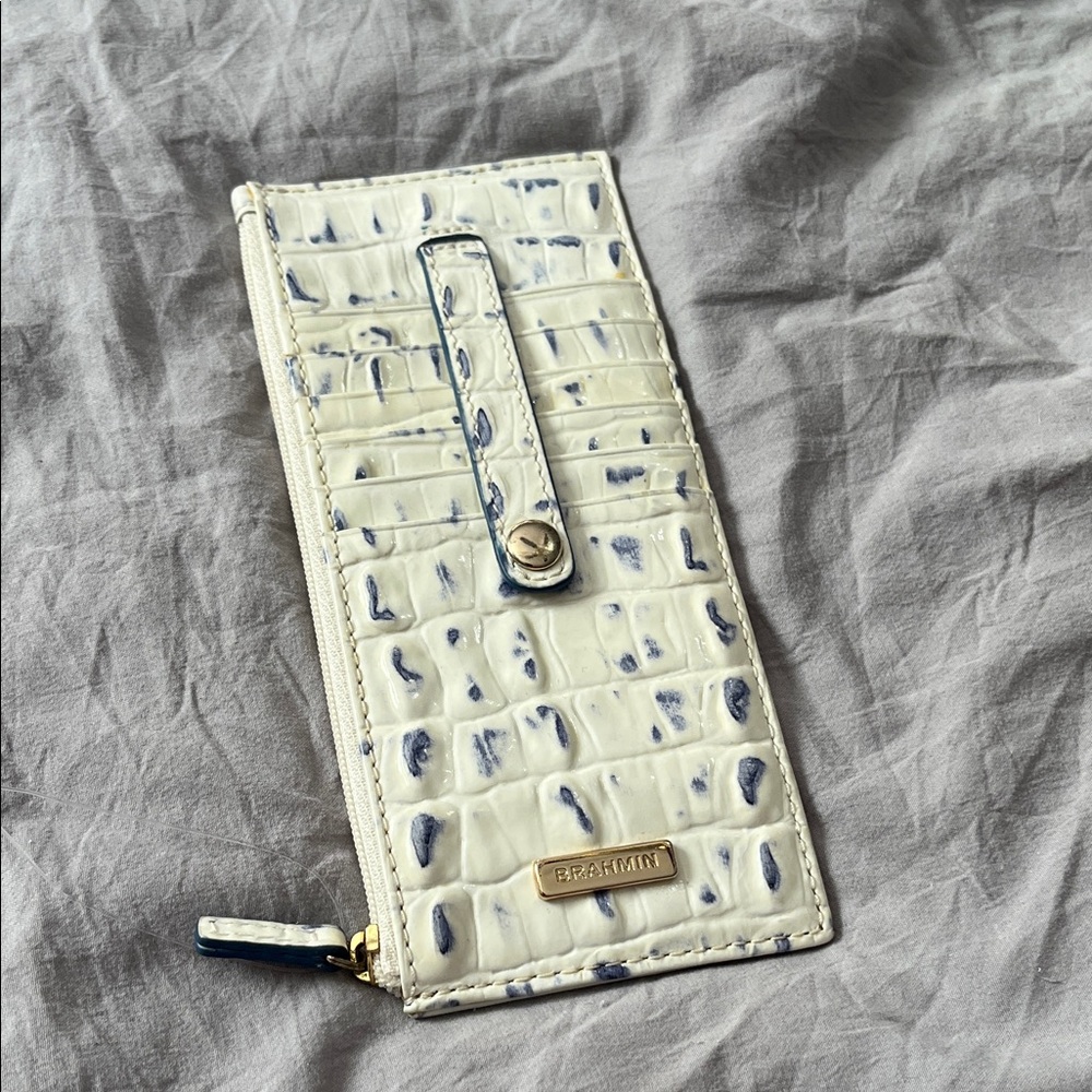 Brahmin Cream and Blue Croc Embossed Wallet